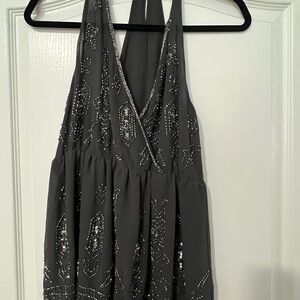 Elegant Gray Sheer Embellished Blouse